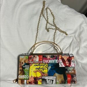 Fashion Magazine Clutch/cross body with long chain